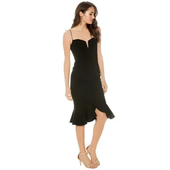 Revolve Bardot Kristen Flounce Peplum Bodycon Sleeveless Midi Dress Black 8 Med - Picture 3 of 12